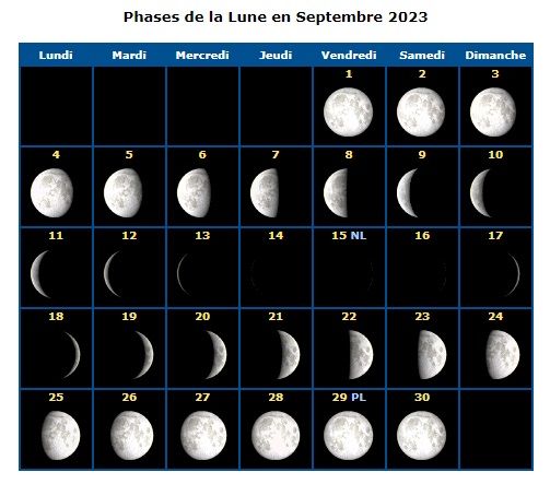 CALENDARIO LUNAR DE SEPTIEMBRE 2023