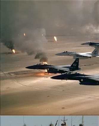 Bajo el liderazgo de las Naciones Unidas, la Operación Tormenta del Desierto (Operation Desert Storm) con una coalición militarizada de 33 países, de los cuales Estados Unidos es la punta de lanza, provocará una ola de bombardeos en Irak, sin precedentes, del 18 de enero a 28 de febrero de 1991